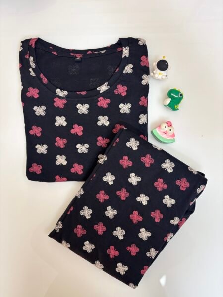 Black Small Butterflies Printed T-shirt with Combo Pant Set