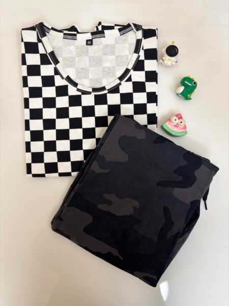 Checkerboard Printed T-shirt with Black Shades Contrast Pant Set