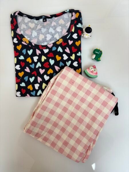 Black Heart's Printed T-shirt with Pink Contrast Pant Set