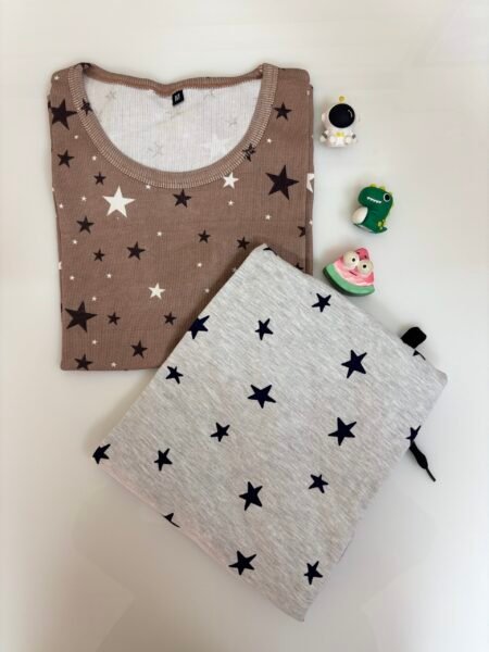 Brown Star's Printed T-shirt with Light Grey Contrast Pant Set