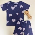 Blue Ribbed Heart Printed Kids T-shirt and shorts Coords - 2-3yr