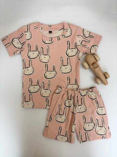 Pink Bunny Printed Kids T-shirt and Shorts Coords