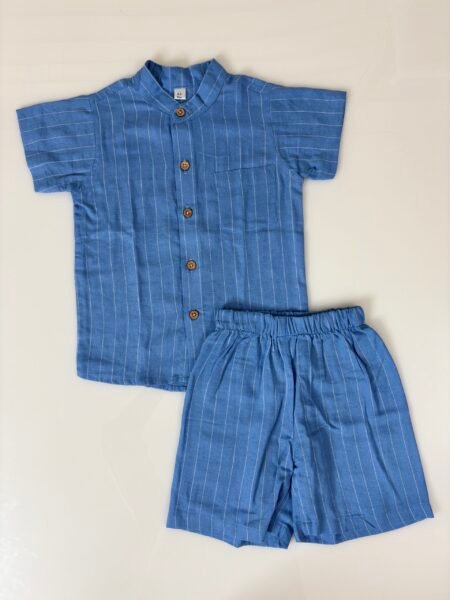 Light Blue Stripes Printed Shirt and Shorts Outdoor Wear Set