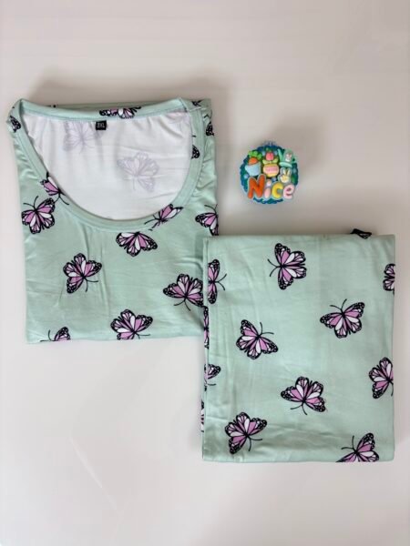 Spun Cotton Fabric Plus Size Teal Butterfly Printed T-shirt and Palazzo Set