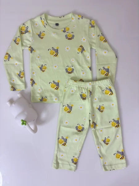 Light Green Bee's Printed Interlock Full-Sleeve T-Shirt and Pant Co-ords