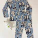 Light Blue and Beige Animals Printed Interlock Full-Sleeve T-Shirt and Pant Co-ords - 2 - 3 Years