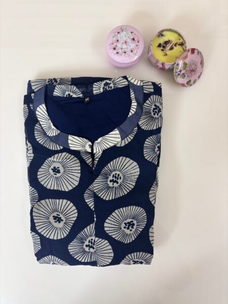Navy Blue Unique Floral Printed Georgette Center Zip Maxi