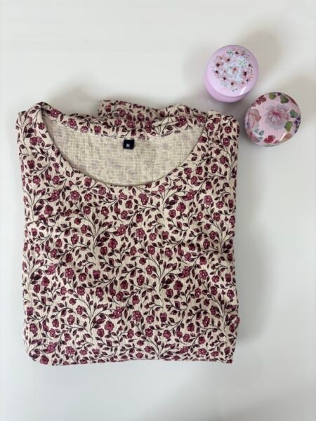 Crush Fabric Half White Pink Flower Printed Maternity Maxi