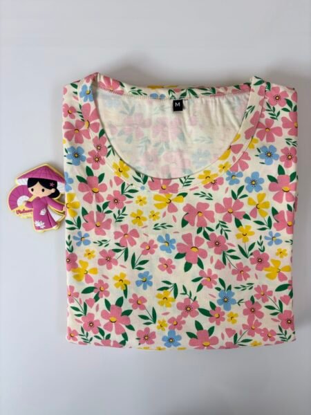 Cotton Fabric Light White with Multicolred Floral Printed Maternity Maxi