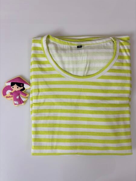 Cotton Fabric Light White with Green Stripes Printed Maternity Maxi