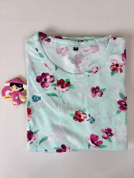 Cotton Fabric Light Green Floral Printed Maternity Maxi