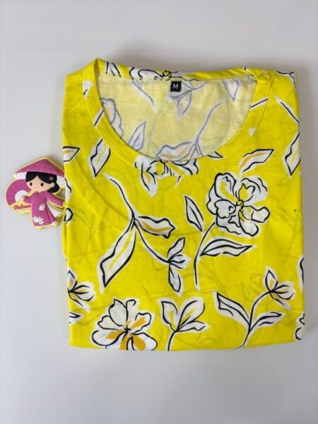 Cotton Fabric Yellow Floral Printed Maternity Maxi