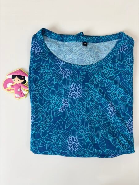 Cotton Fabric Light Blue Floral Shapes Printed Maternity Maxi