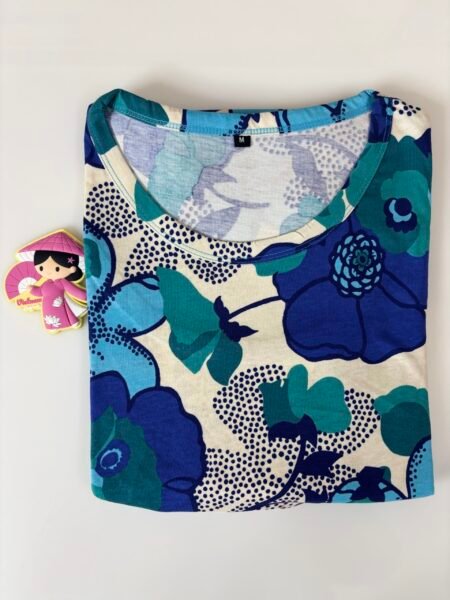 Cotton Fabric White with Blue Floral Printed Maternity Maxi