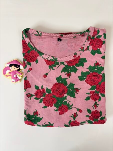 Cotton Fabric Pink Floral Printed Maternity Maxi