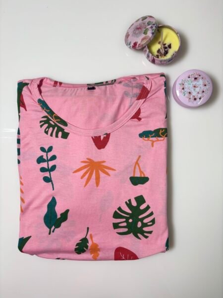 Cotton Fabric Pink Leaves Printed Maternity Maxi