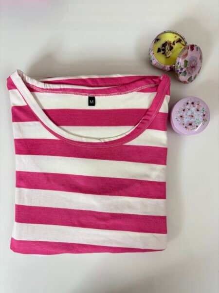 Cotton Fabric Pink White Stripes Printed Maternity Maxi