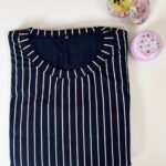 Cotton Fabric Blue White Stripe Printed Maternity Maxi - L