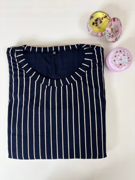 Cotton Fabric Blue White Stripe Printed Maternity Maxi