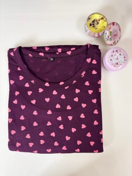 Cotton Fabric Violet Pink Heart Printed Maternity Maxi