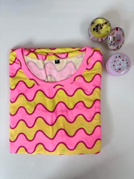 Cotton Fabric Gold Pink Wave Pattern Printed Maternity Maxi