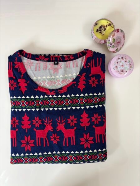 Modal Fabric Navy Red Deer Printed Maternity Maxi