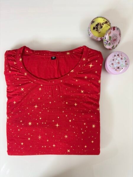 Modal Fabric Red Yellow Glitter Printed Maternity Maxi