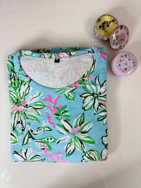 Cotton Fabric Sky Blue Green Floral Printed Maternity Maxi