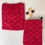 Red Small Hearts Printed Feeding Top and Pant Set - XL