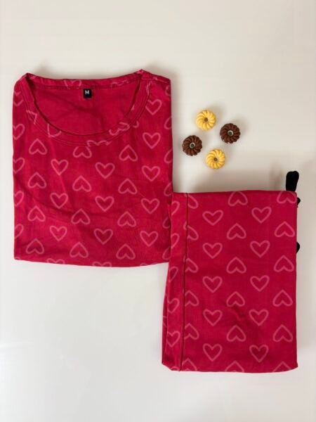 Red Small Hearts Printed Feeding Top and Pant Set