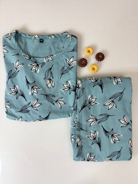 Light Blue Floral Printed Feeding Top and Pant Set