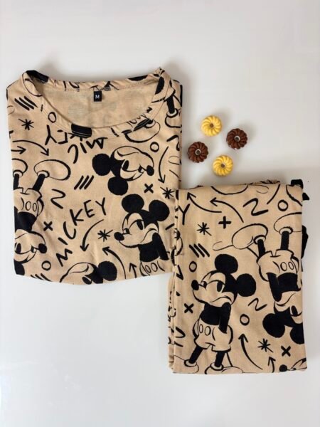 Beige Micky's Printed Feeding Top and Pant Set