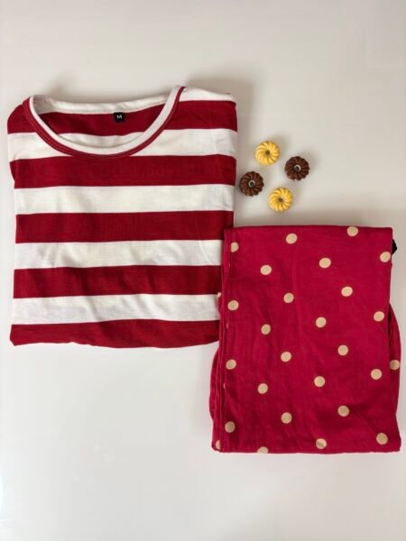 White and Red Stripes Printed Feeding Top and Pant Set