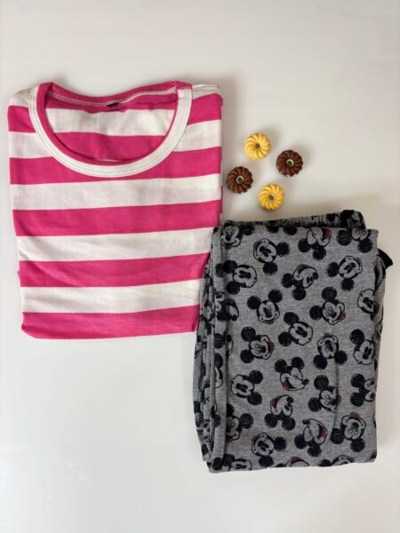 Pink Stripes Printed Feeding Top and Micky's Printed Pant Set