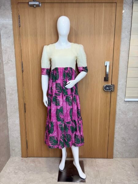 Half White Violet Floral Printed Hakoba Feeding Maxi