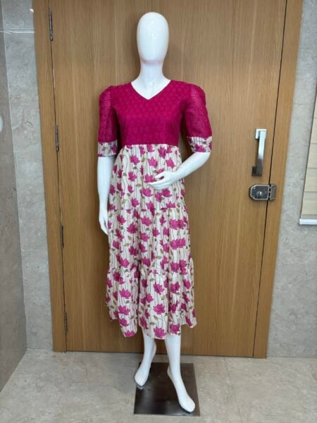 Pink Lotus Printed Hakoba Feeding Maxi
