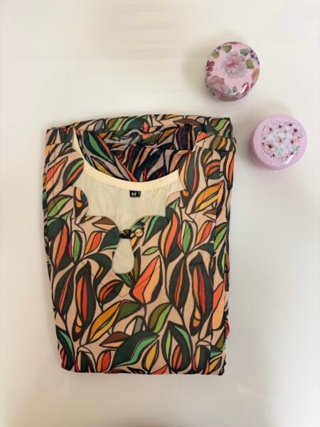 Beige Leafy Printed Georgette Outdoor Feeding Maxi