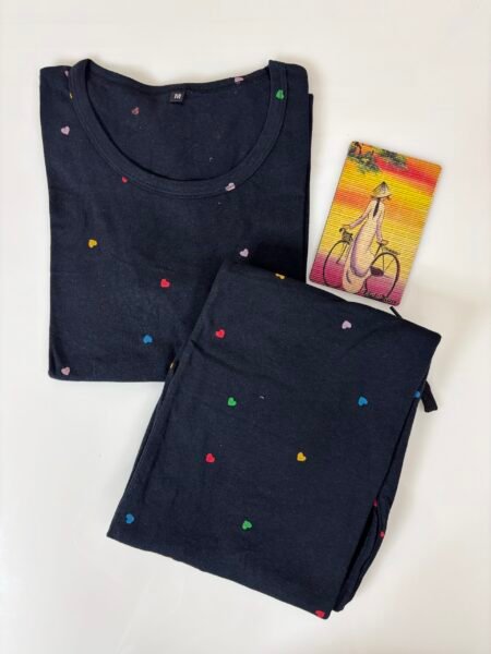 Black with Multicolor Dot's Printed T-shirt with Combo Pant Set