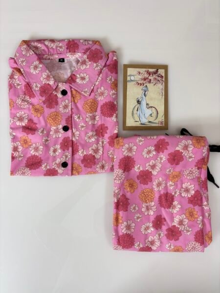 Spun Fabric Pink with Floral Printed Shirt and Pant Coords