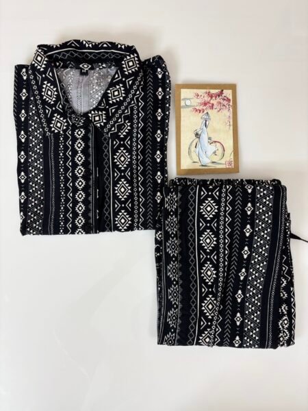 Spun Fabric Black with White Tribal Printed Shirt and Pant Coords