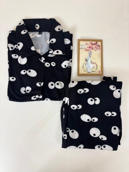 Spun Fabric Black with White Eye Printed Shirt and Pant Coords