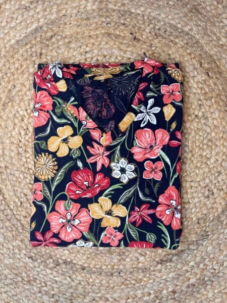 Navy Blue Multi Flower Printed Lounge Frock