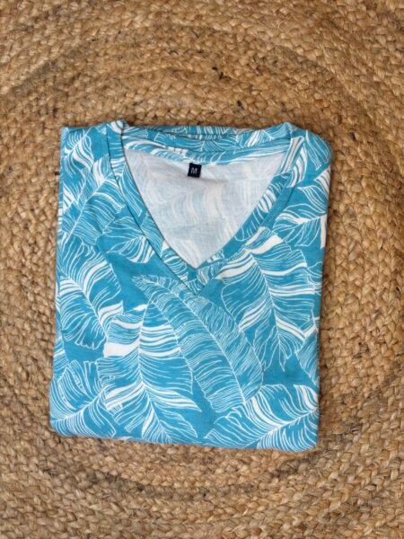 Blue White Leaves Printed Lounge Frock