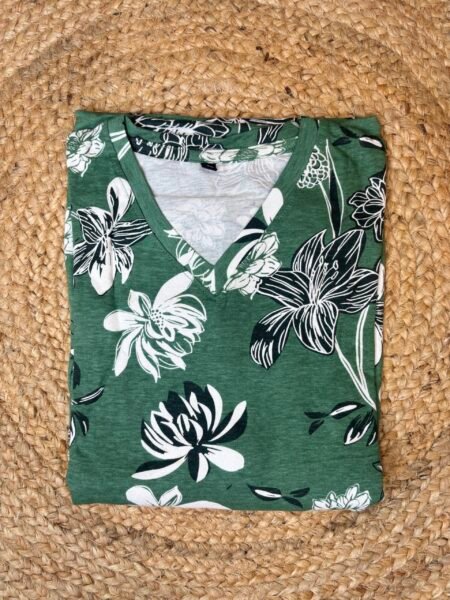 Green White Flower Printed Lounge Frock